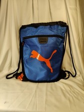 Puma 18" Carry Sack with Pocket Drawstring Gym Bag Blue  Black with Orange Puma