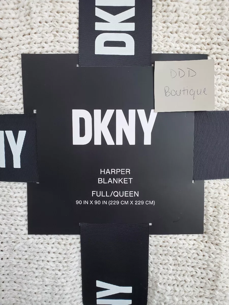 NIP! DKNY 'HARPER' Full/Queen 90 x 90 Knitted Blanket Soft Bed Cream Ivory