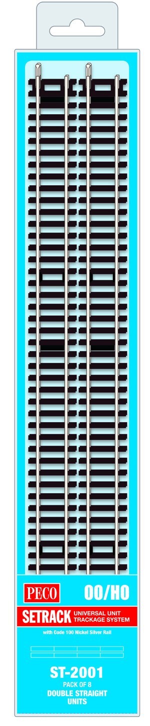 Peco Setrack Double Straight Track Pack of 8 OO Gauge Model Railway ST-2001