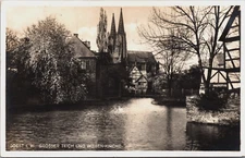 Germany Soest I.W Grosser Teich Und Wiesenkirche RPPC  B234