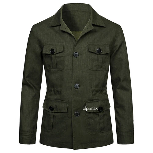 OFF WHITE Giacca Safari Uomo 100% Lino Tasche Slim Fit Cappotto Caccia Casual Top British