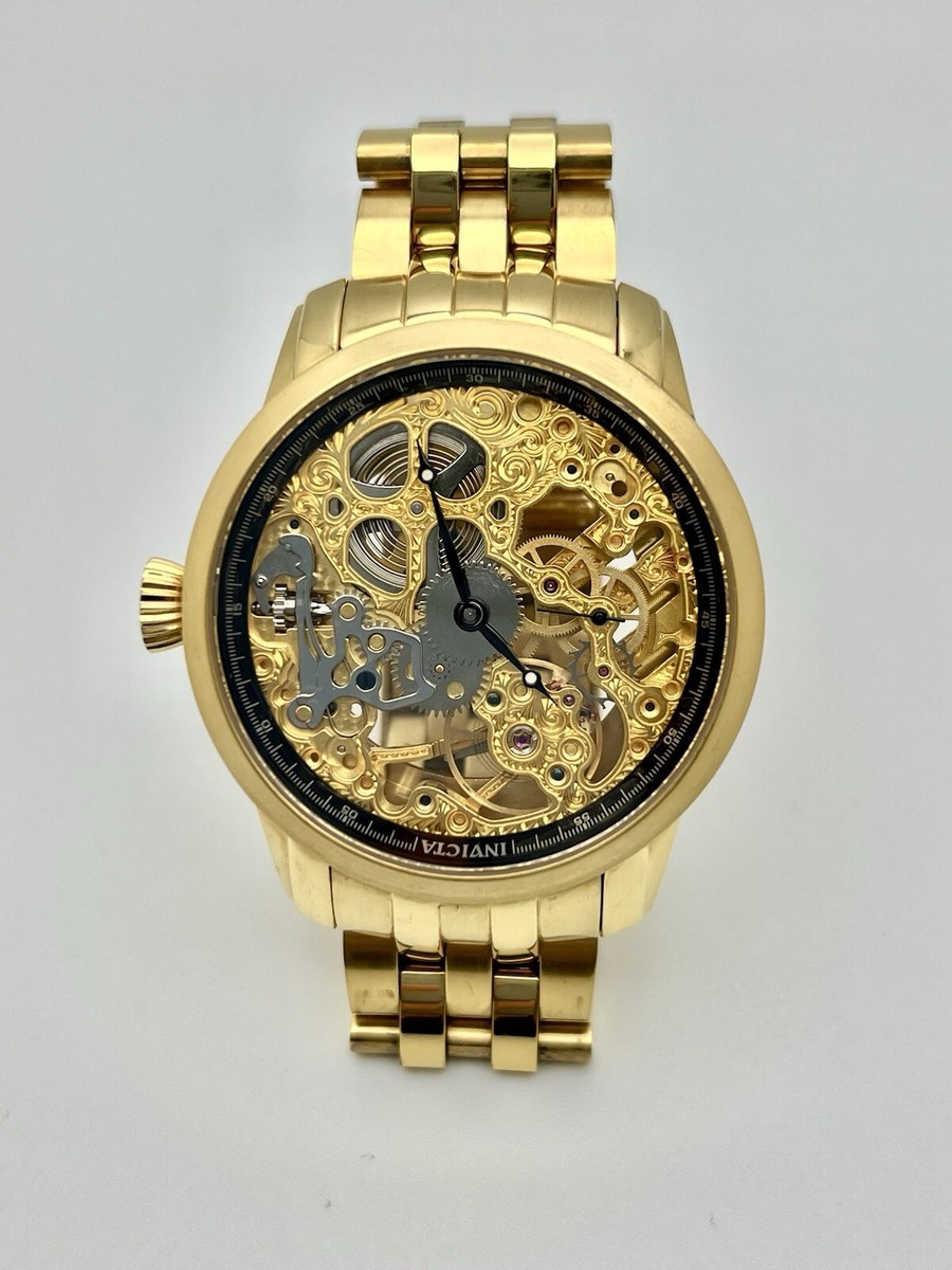 Rare Invicta Skeleton Dial Manual Wind, Model 5001, Gold Tone