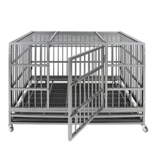 47 Heavy Duty Dog Crate Folding Pet Iron Cage Kennel Double Doors with Tray Pan