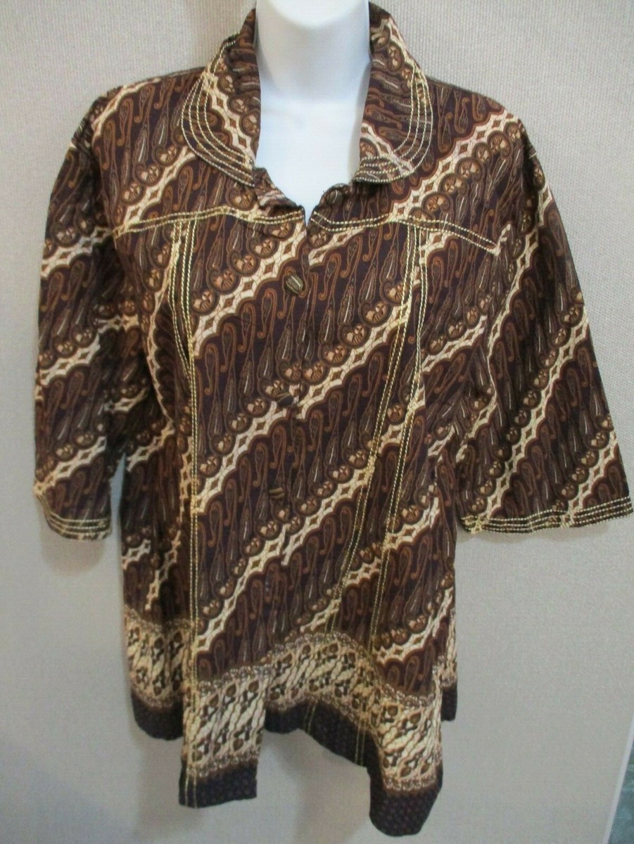 Women's Rivera Kenkana Batik Tunic Shirt Size XXL 2X Embroidered