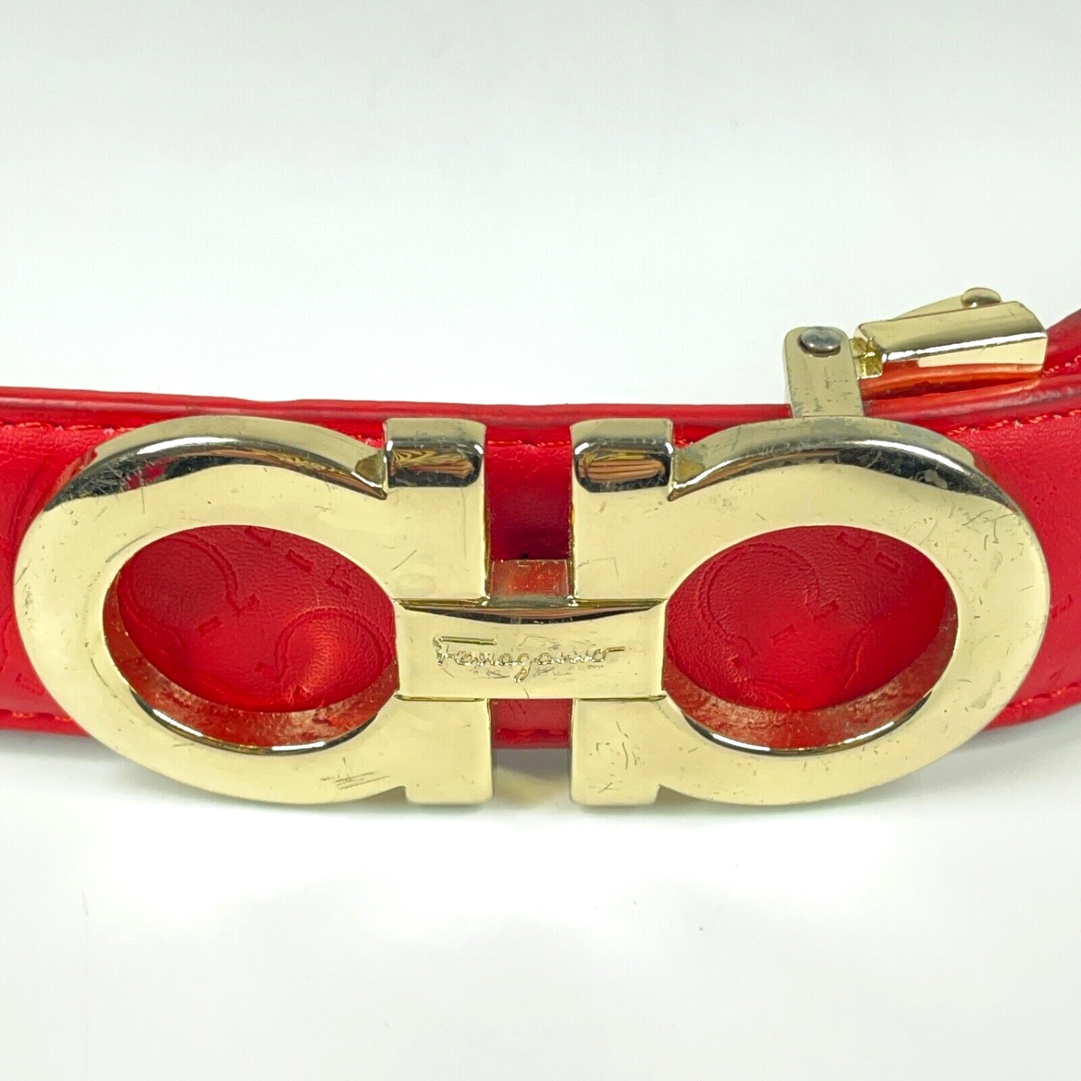 Men's Salvatore Ferragamo Red Big Gold Buckle Belt $395 Size