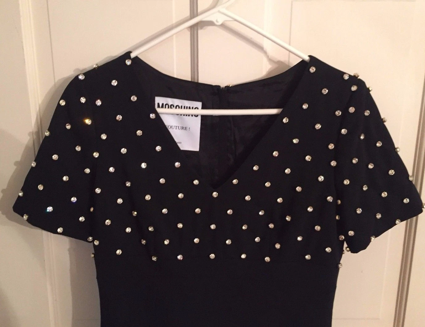 Abito MOSCHINO Couture Jeremy Scott BARBIE Cristalli NERO Crepe MARGO ROBBIE