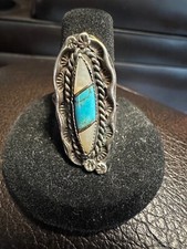 SILVER TURQUOISE MOTHER OF PEARL NATIVE AMERICAN RING SOUTHWESTERN SIZE 6.5