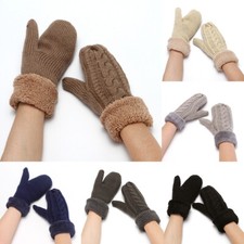 Women Plus Velvet Thickening Knitted Jacquard Mitten Warm Full Finger Glo L