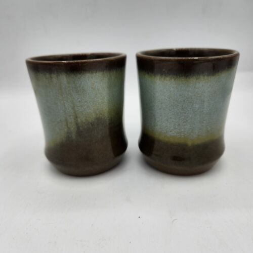 Frankoma Pottery Pair Of Two Vintage C5 Prairie Green Coffee Mugs Cups - Picture 3 of 7