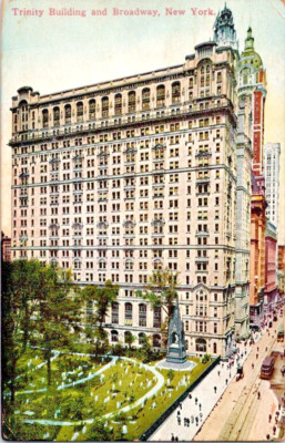 Trinity Building and Broadway busy streets New York 1911 postcard a87