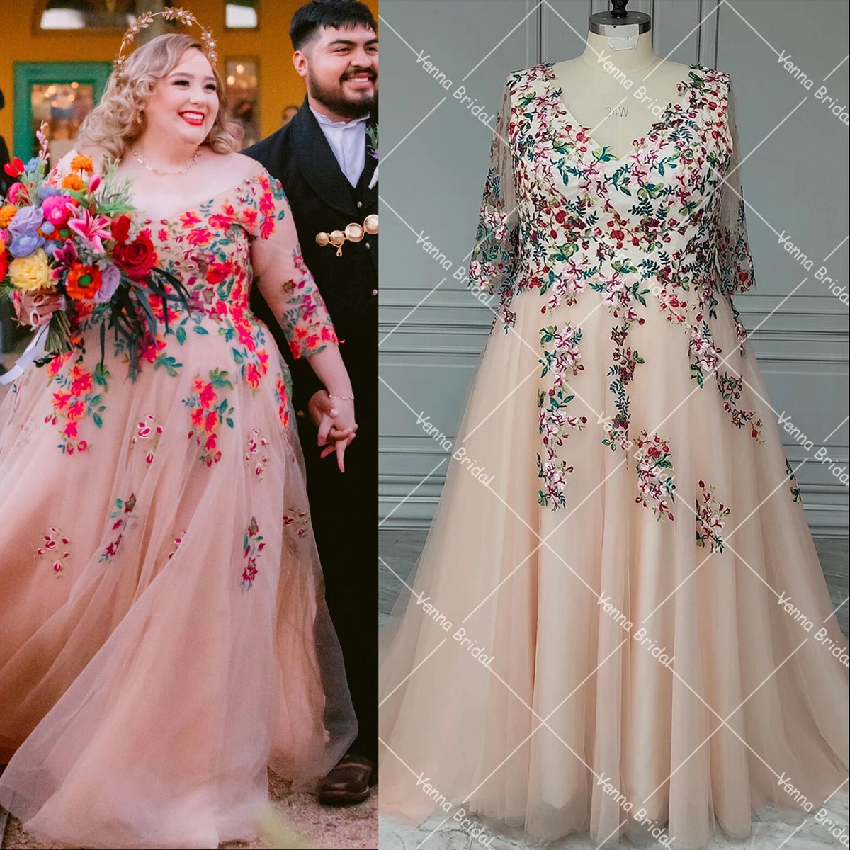 Plus Size Embroidery V Neck Tulle Wedding Dresses A Line Backless Bridal  Gowns | eBay