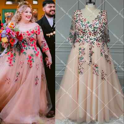 Plus Size Embroidery V Neck Tulle Wedding Dresses A Line Backless Bridal Gowns | eBay Plus Size Embroidery V Neck Tulle Wedding Dresses A Line Backless Bridal Gowns | eBay