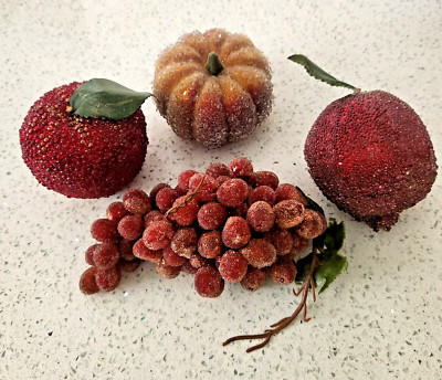 Vintage Beaded Sugar Frosted Faux Fruit Decor Grapes Apple Pumpkin Pomegranate
