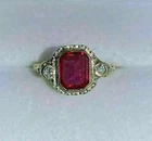 Art Deco Emerald Cut Ruby & Lab Created Diamond 14K Gold Finish Engagement Ring