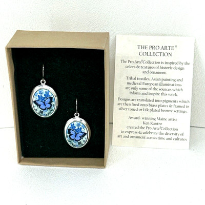 Ken Kantro Signed The Pro Arte Collection Blue Butterfly Brass Plated Earrings