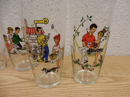 Genuine 50s Teen Jars 4pcs Drinking Jars Rockabilly 50s Vintage Pinup - Picture 3 of 3