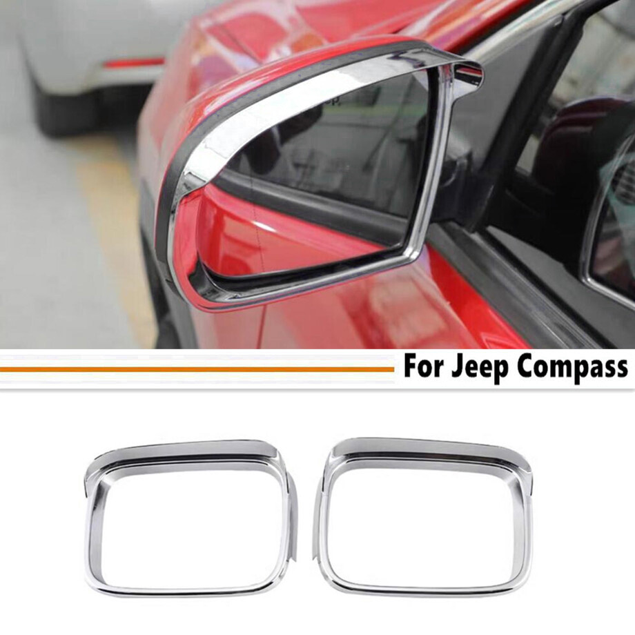 For 2017-2025 Jeep Compass Chrome Rearview Side Mirror Sun Rain Visor Cover Trim