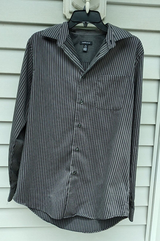 Van Huessen Dress Shirt Size 14 - 14 1/2 Small Black Grey Stripe Long Sleeve