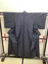 Japanese Vintage Kimono silk Tomugi expensive dark navy blue Height 60.23inch