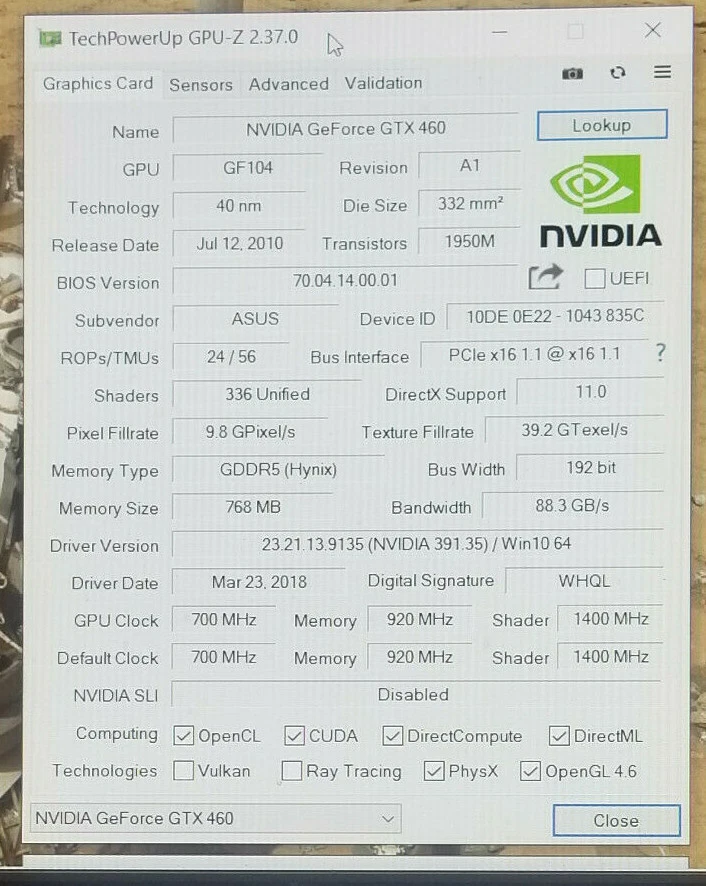 Asus Nvidia GeForce GTX 460 768MB DDR5 Video Card DVI HDMI PCI Express #S43 - Image 3 of 4