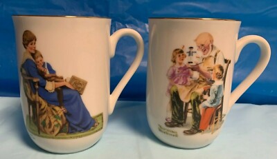 Norman Rockwell Museum 1982 Coffee Mugs Cups - Toy Maker & Bedtime