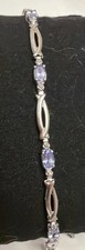 10K White Gold Tanzanite Oval Bar Link Tennis...