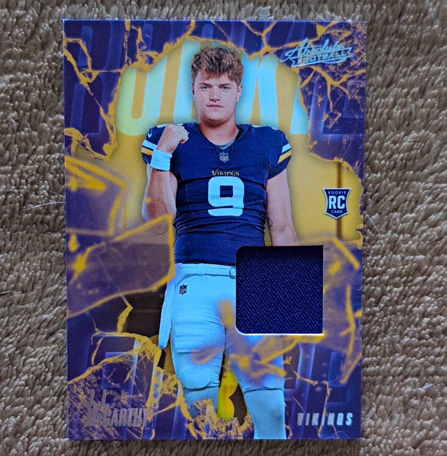 Panini 2024 Absolute Football - J.J. McCarthy Rookie Force RF-JMY RC Patch