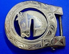 Horse Head In Lucky Horseshoe Openwork Western Engraved Swirl Belt Buckle