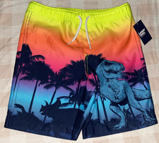 Lands End Boys Swim Trunks Dinosaur Print Sz S 6-7 NWT