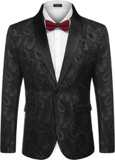 Mens Floral Tuxedo Jacket Paisley Shawl Lapel Suit Blazer Jacket for Dinner,Prom