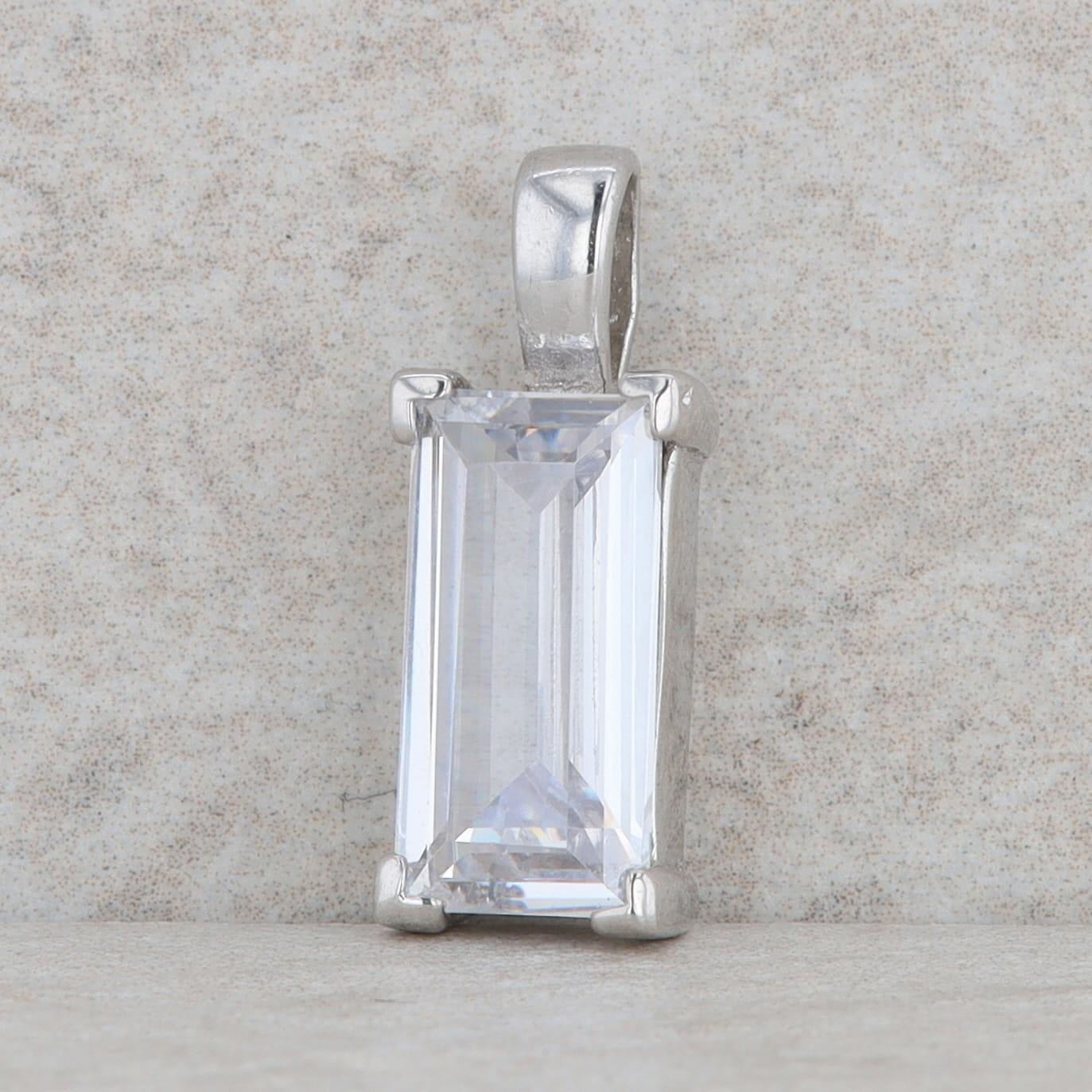Sterling Silver Rectangle Step Cut Colorless Synt… - image 1