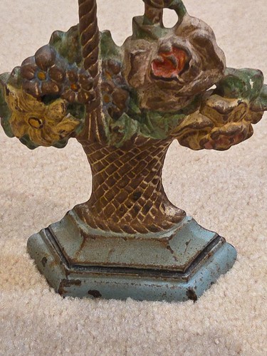 Antique HUBLEY CAST IRON DOOR STOP BASKET OF FLOWERS 152 - Picture 5 of 9