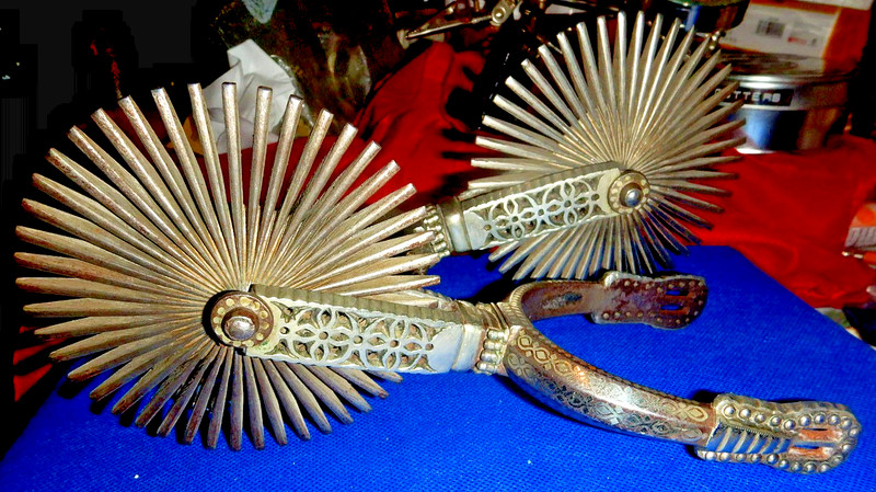 Early Silver Mtd.& Silver Inlayed Chilean Spurs/45 Point 4 1/2" Rowels
