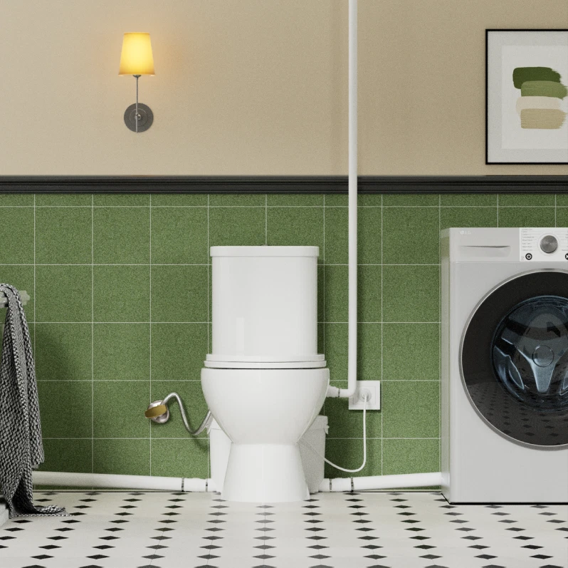 Sistema de inodoro de maceración ascendente 600 W doble descarga 1/1,6 GPF con bomba para sótano Foto 3 de 4