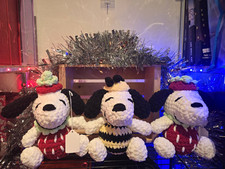 snoopy Plush crochet Stuffed Dog Lot w/ Strawberry Outfit  Bee Costume