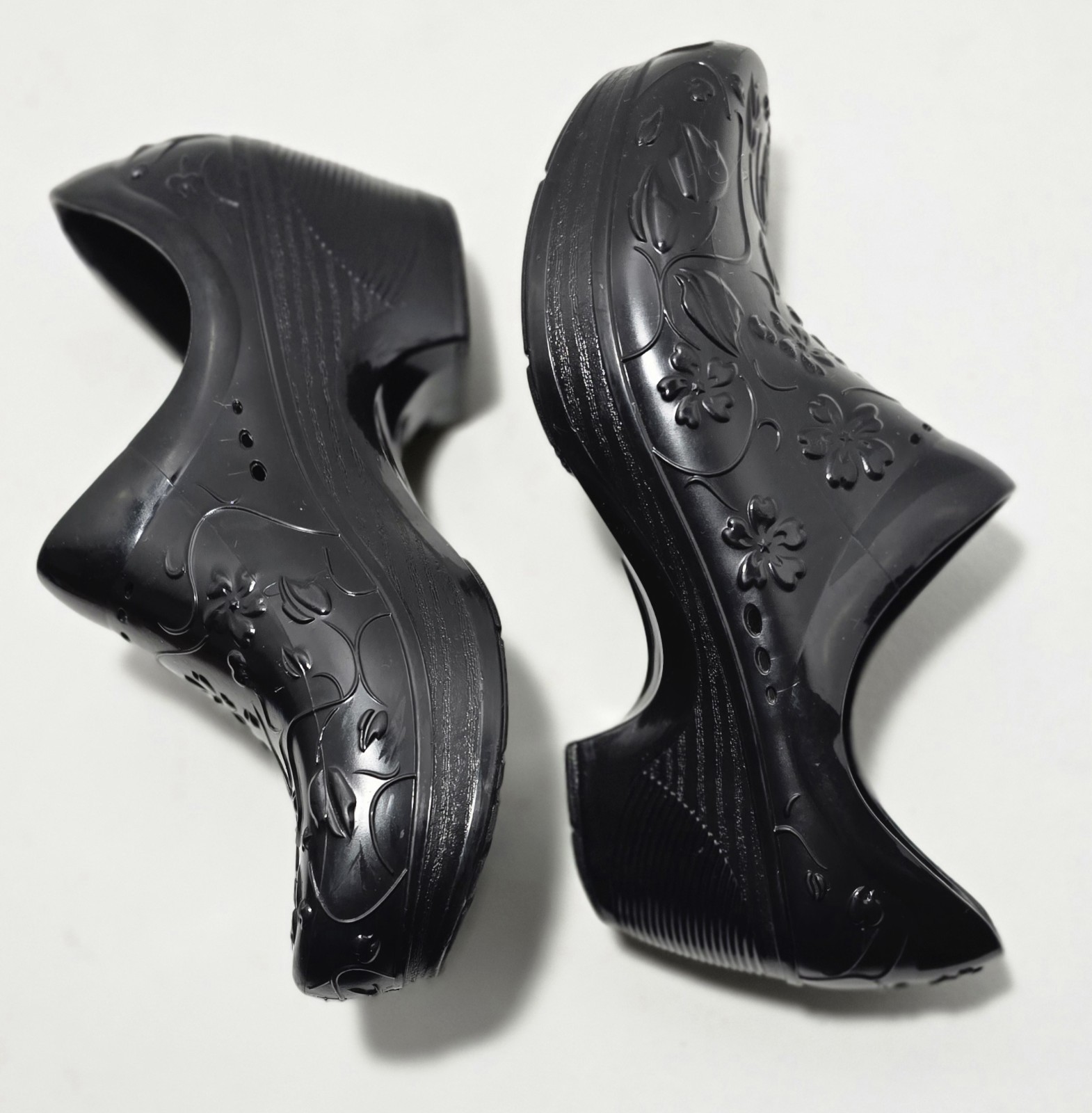 Dansko Pixie Floral Molded Black Rubber Clogs Sli… - image 5