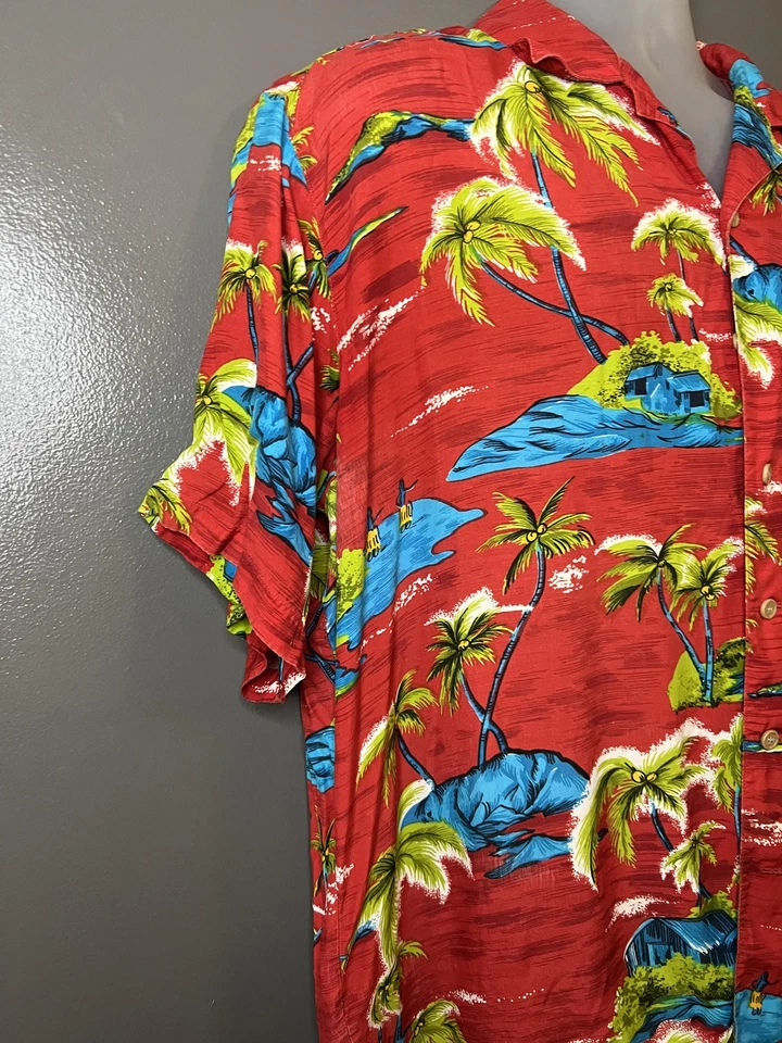 Islander Shirt Mens XL Red Rayon Hawaiian Aloha Camp Button Front Short Sleeve - Image 2 of 4