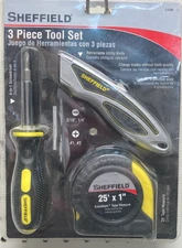 Sheffield 3 pc tool set-4 in 1 Screwdriver, 25' Tape, Quick Change Knife