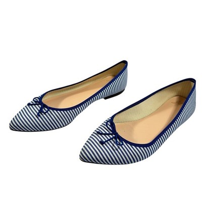 J.Crew Blue White Stripe Ballet Flats Womens 7 Bow Pointed Toe Nautical Chic
