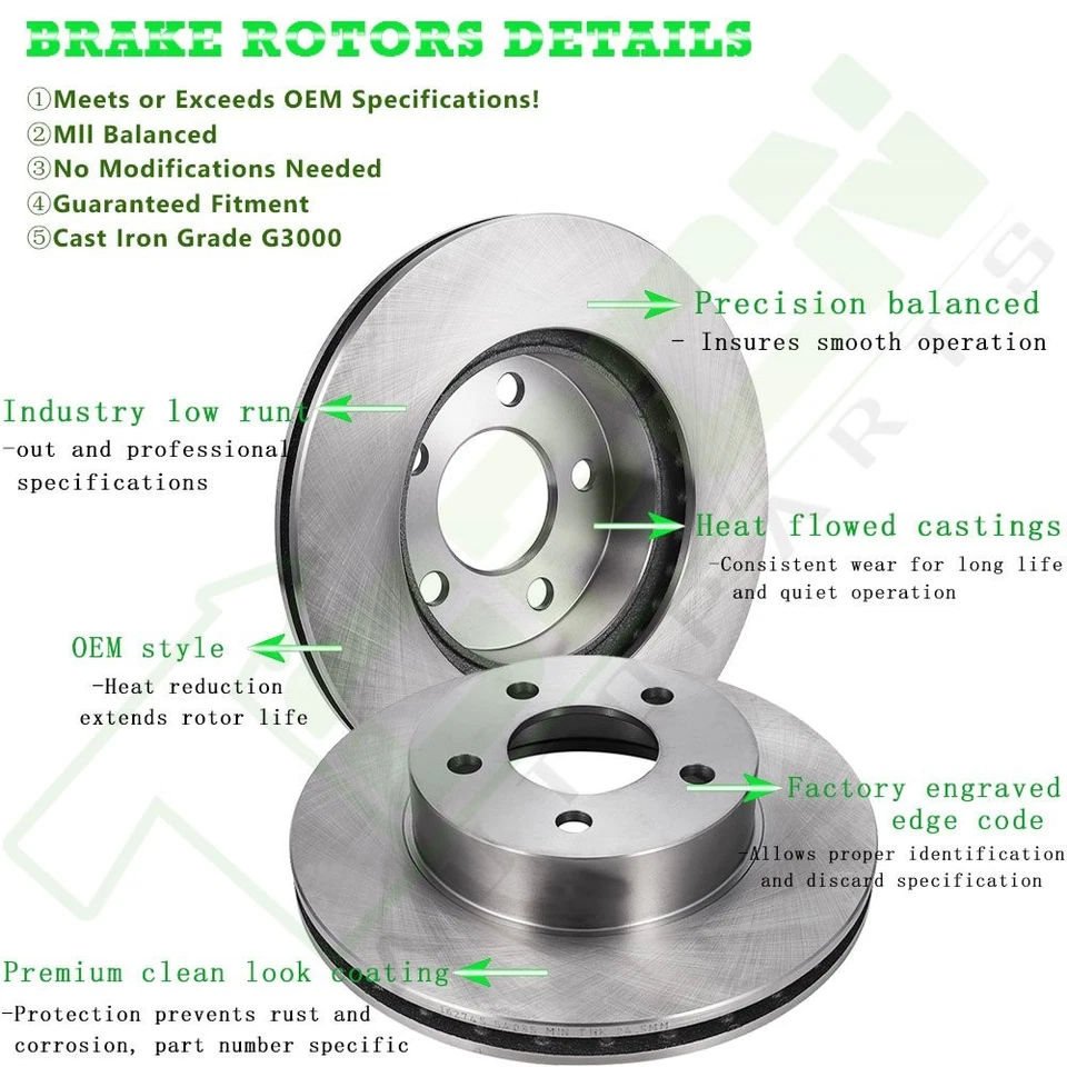 For 2013 2014 2015 2016 Ram 1500 3.6L Front And Rear Brake Disc Rotors - Изображение 2 из 4