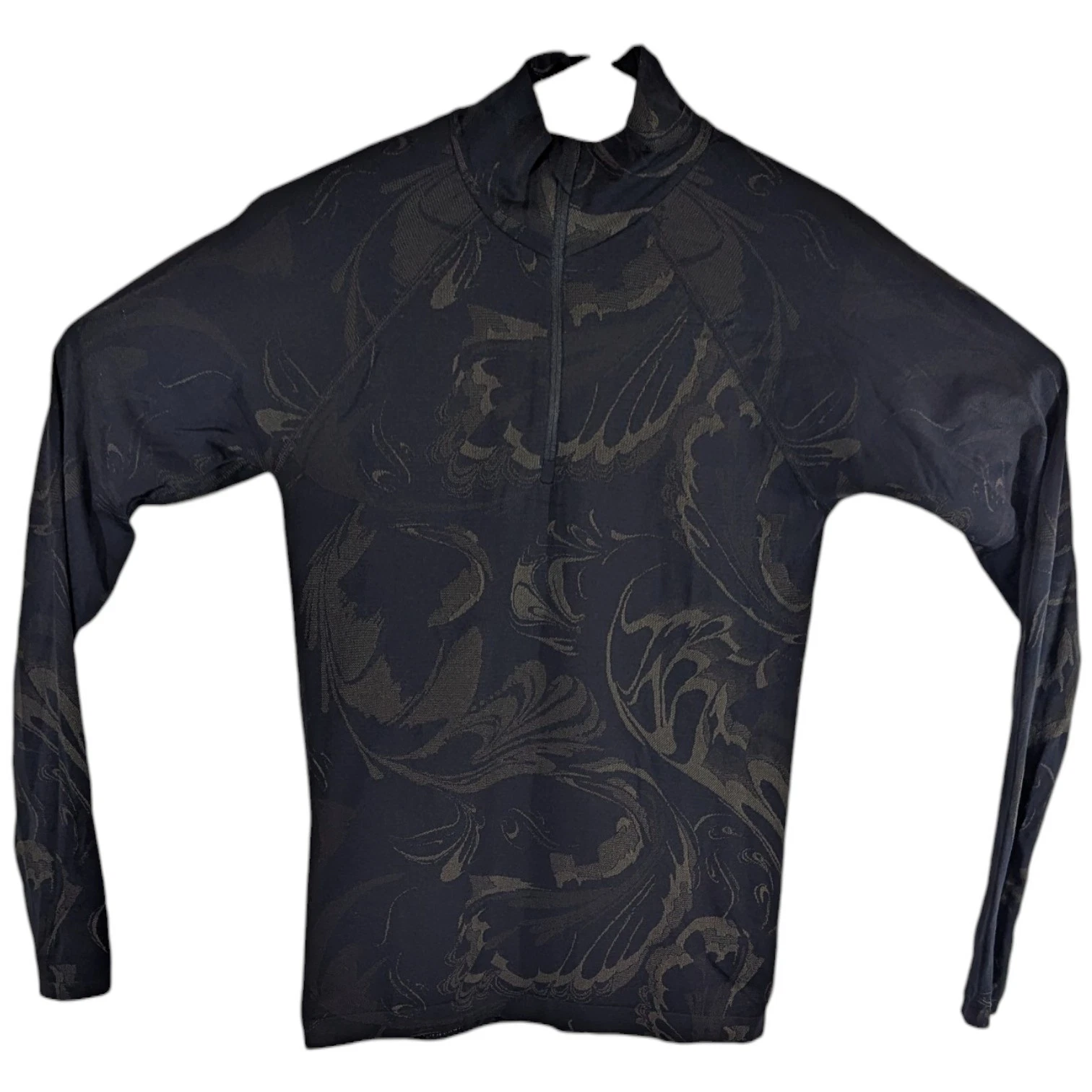 Athleta Momentum Seamless 1/4 Zip Fitted Track Shirt Sz Small Black Floral