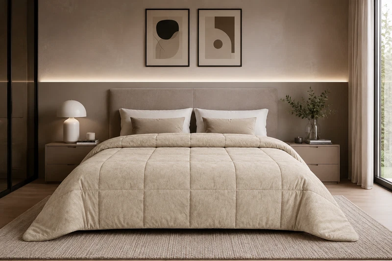 Trapunta Piumone Invernale Letto 2 Piazze Matrimoniale FAZZINI 100% Cotone Beige, fotografia 6 di 11