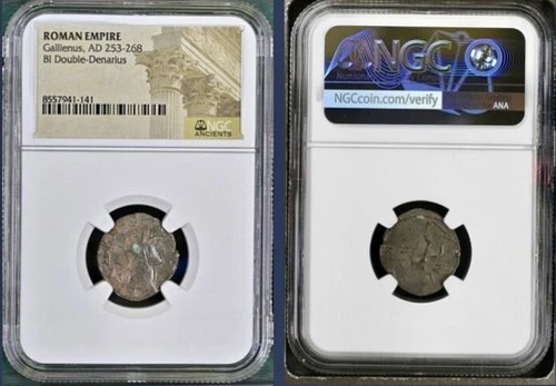 Ancient Roman Coin Emperor Gallienus 253AD-268AD NGC Genuine Double Denarius