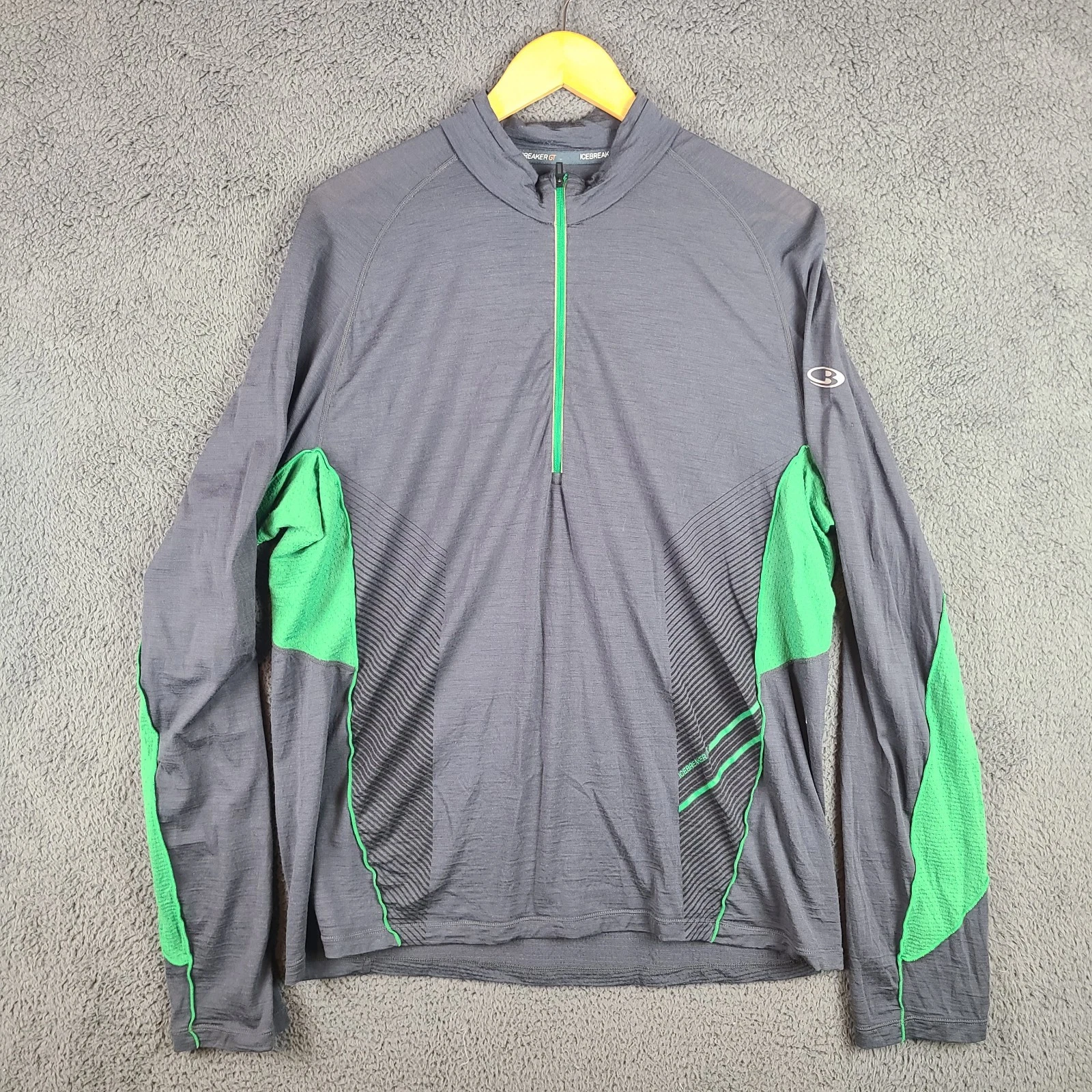 Icebreaker Shirt Mens XL Gray Green Merino GT 1/2 Zip Pullover Base Layer