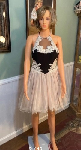 Blonde brand dress black & beige embroidered size 8/10 Wedding formal Euc