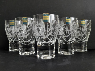 5er Set Gleneagles Kristall ''Aria'' Blattmuster Whisky Tumbler Gläser 108 mm