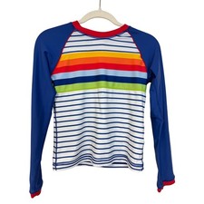 HANNA ANDERSSON Rainbow Stripe Rash Guard Sz 160 XL Long Sleeve Swim Shirt Sun