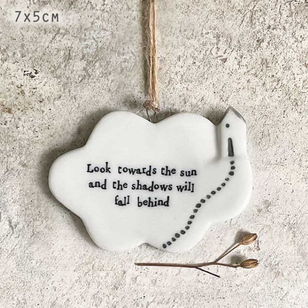 East of India White Ceramic Look towards the sun Cloud Hang Decor Gift 8x4.5cm