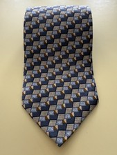 Murano Men's 100% Silk Tie 90s Abstract Geometric Made In USA Blue Tan Dillards