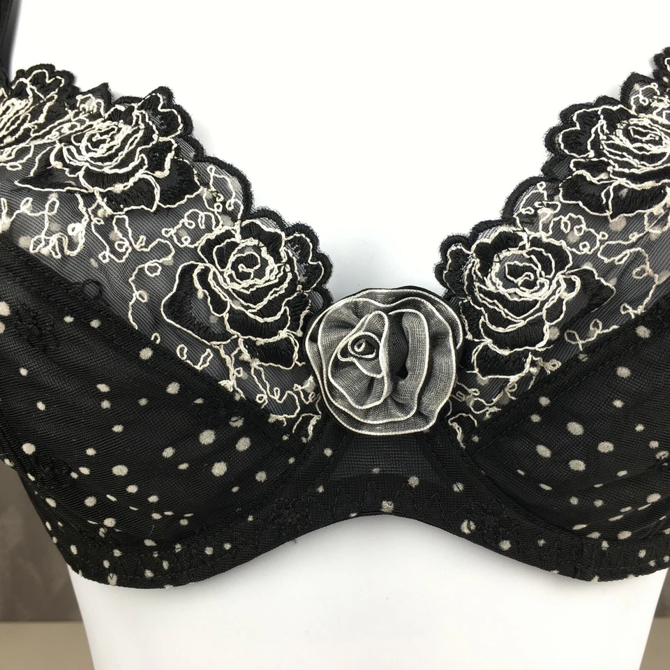 Ruby Pink KEIA Sexy Lingerie Sheer w/ Embroidered Roses Underwire  Bra - Black - Image 3 of 4